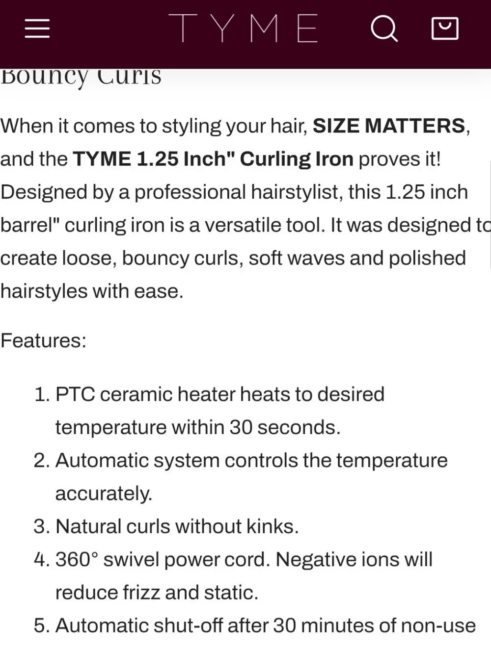 Tyme 1.25 Ceramic Curling Iron